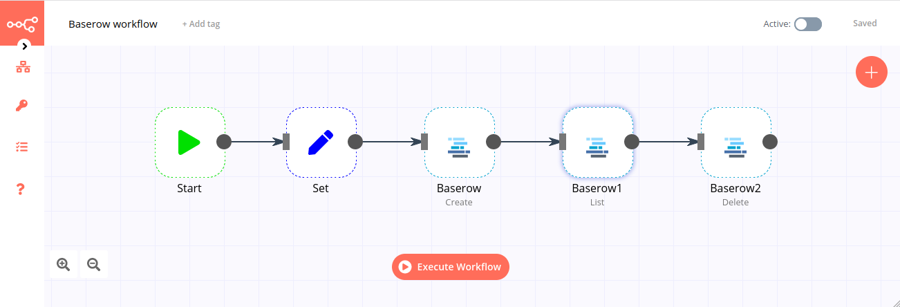 A workflow with the Baserow node