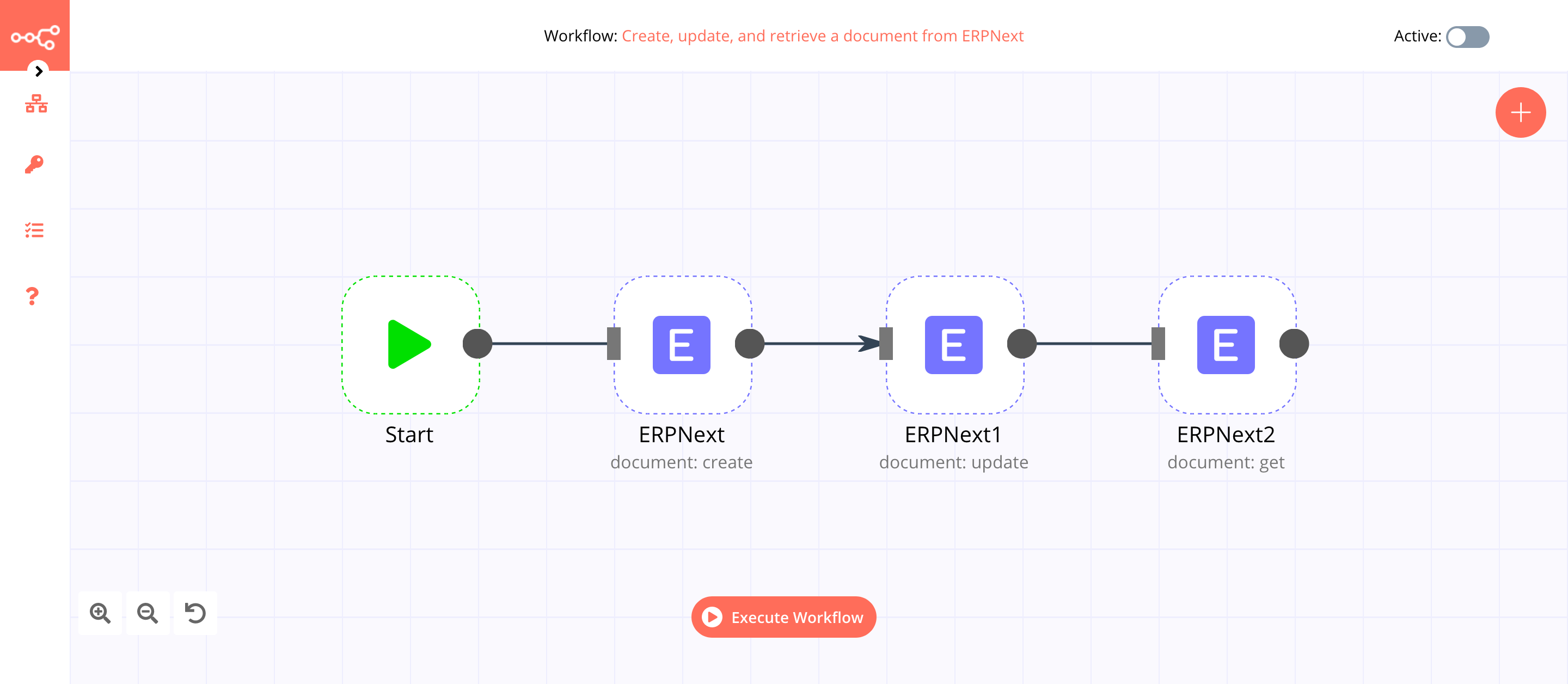 A workflow with the ERPNext node