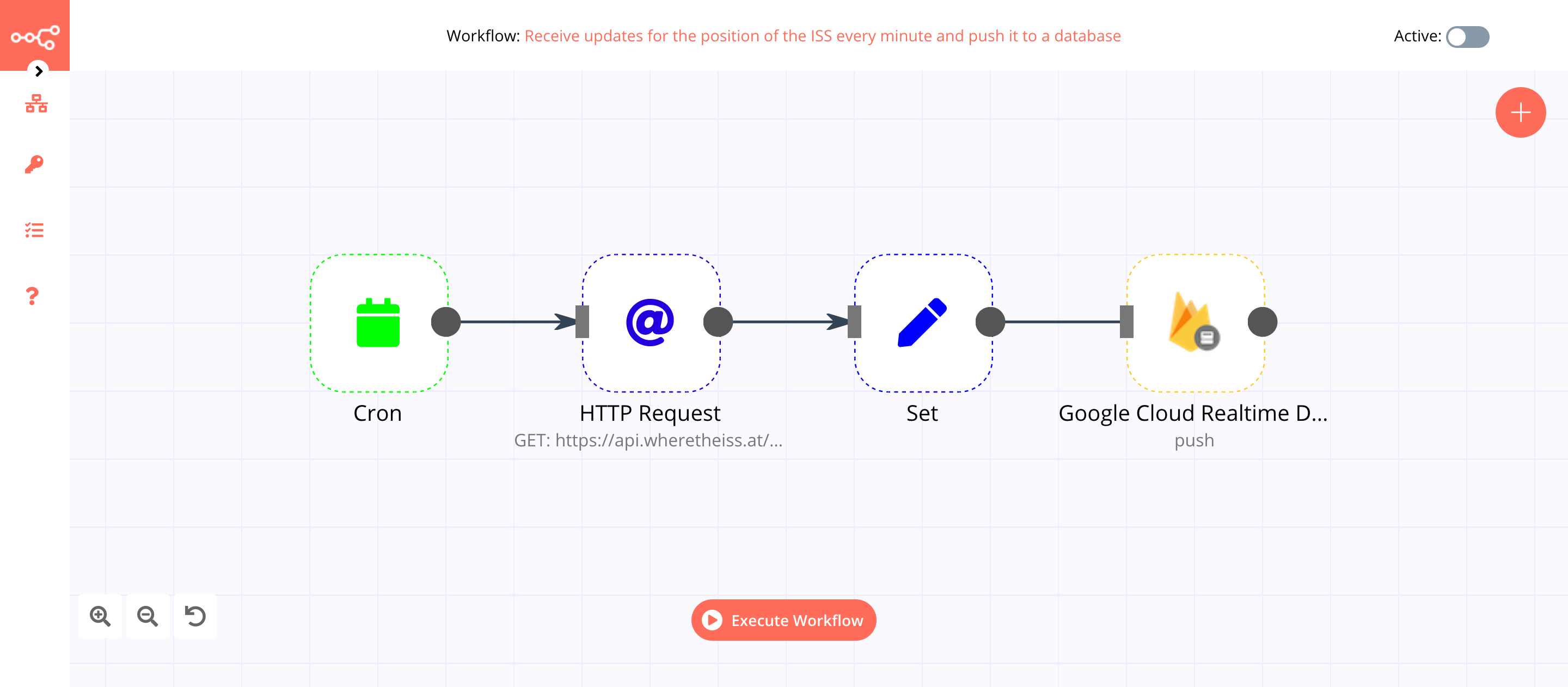 A workflow with the Google Cloud Realtime Database node