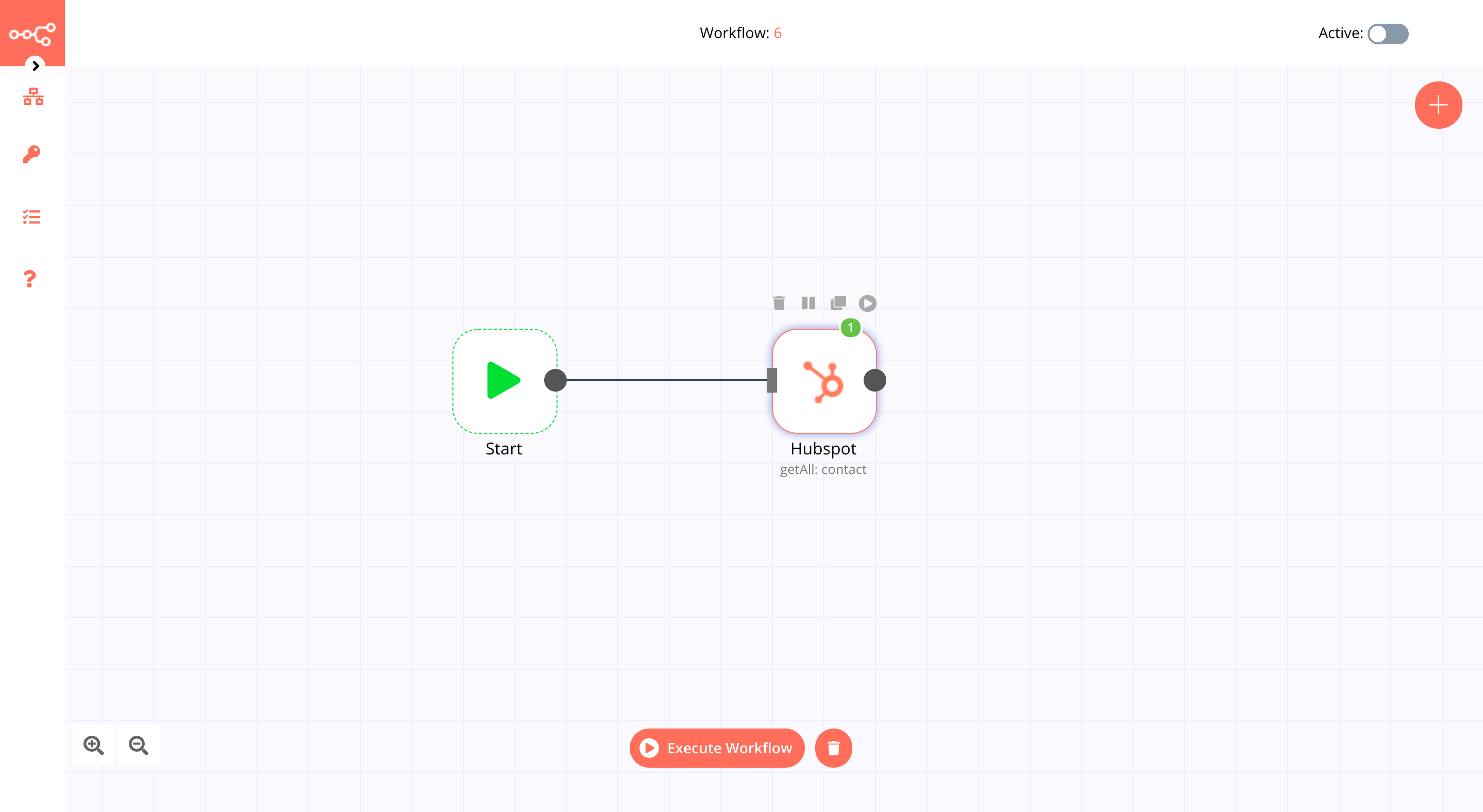 A workflow with the HubSpot node