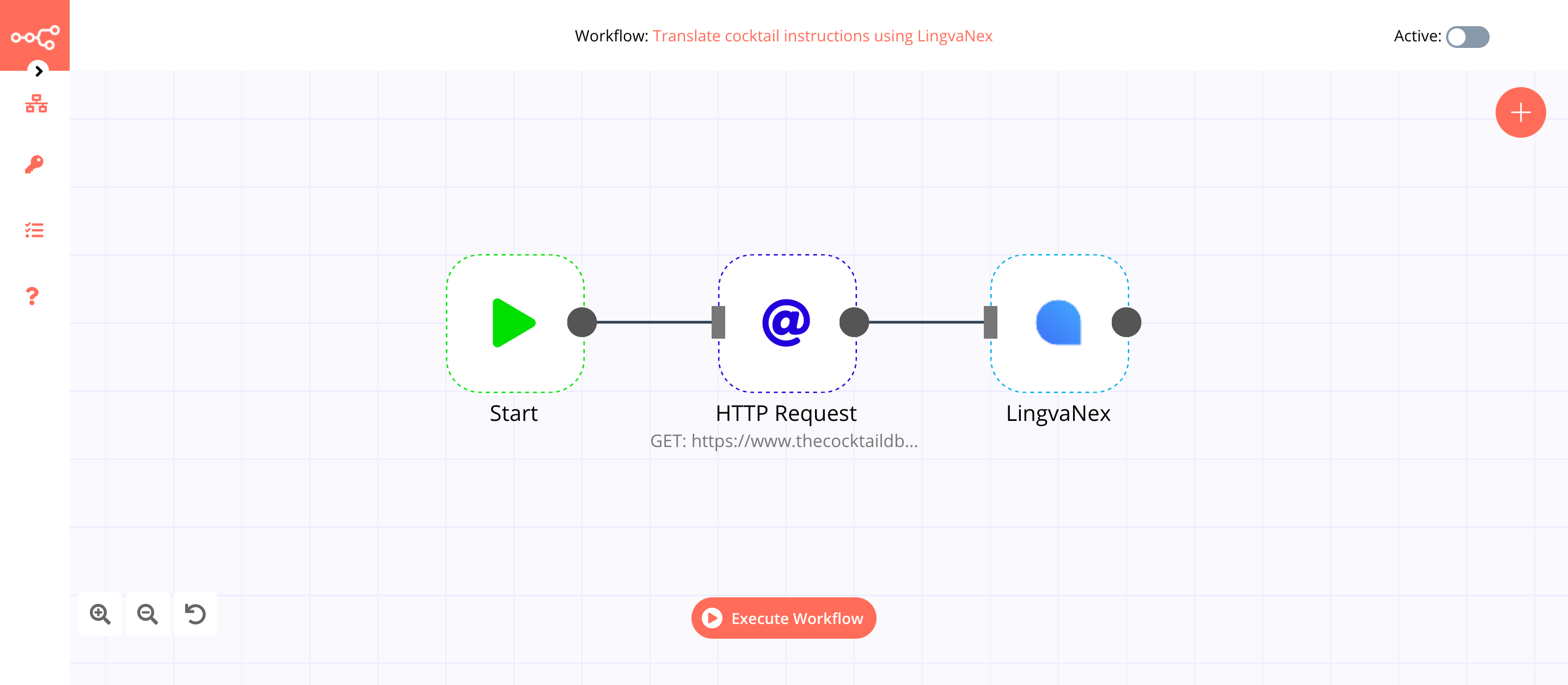 A workflow with the LingvaNex node