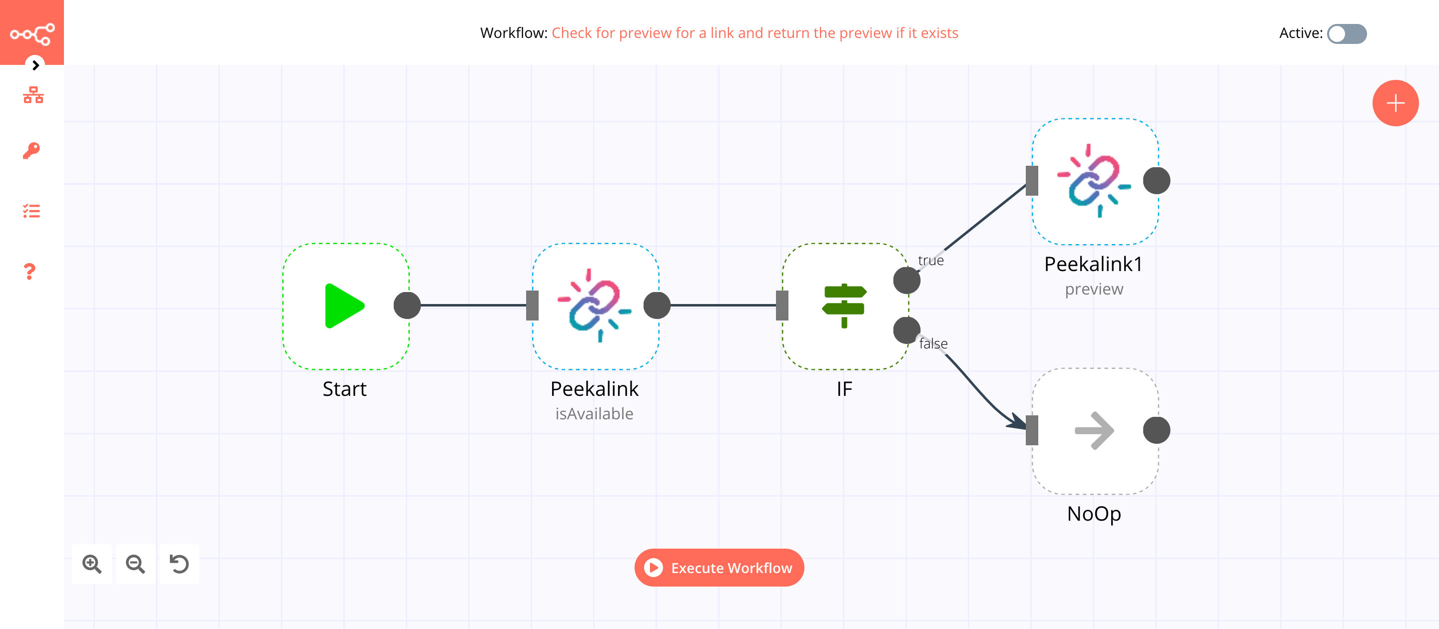 A workflow with the Peekalink node