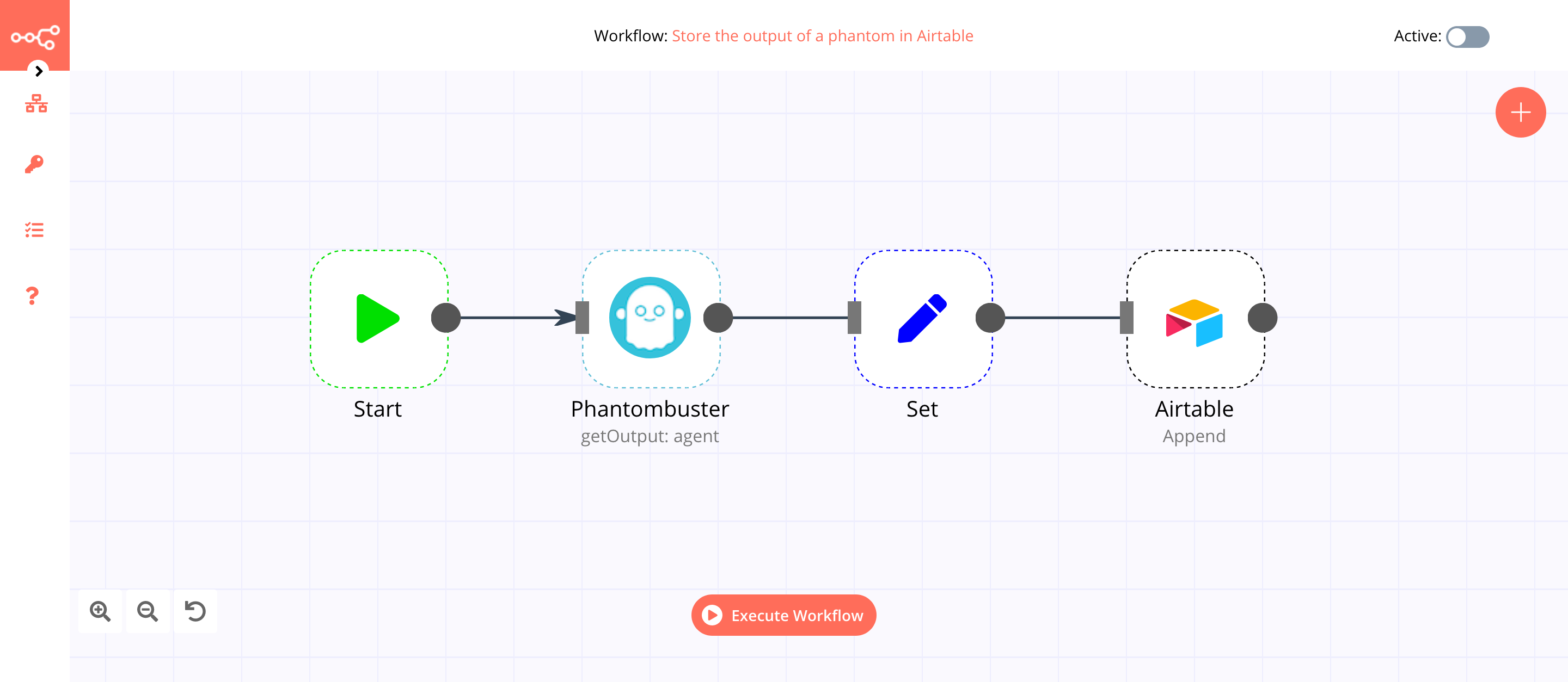 A workflow with the Phantombuster node