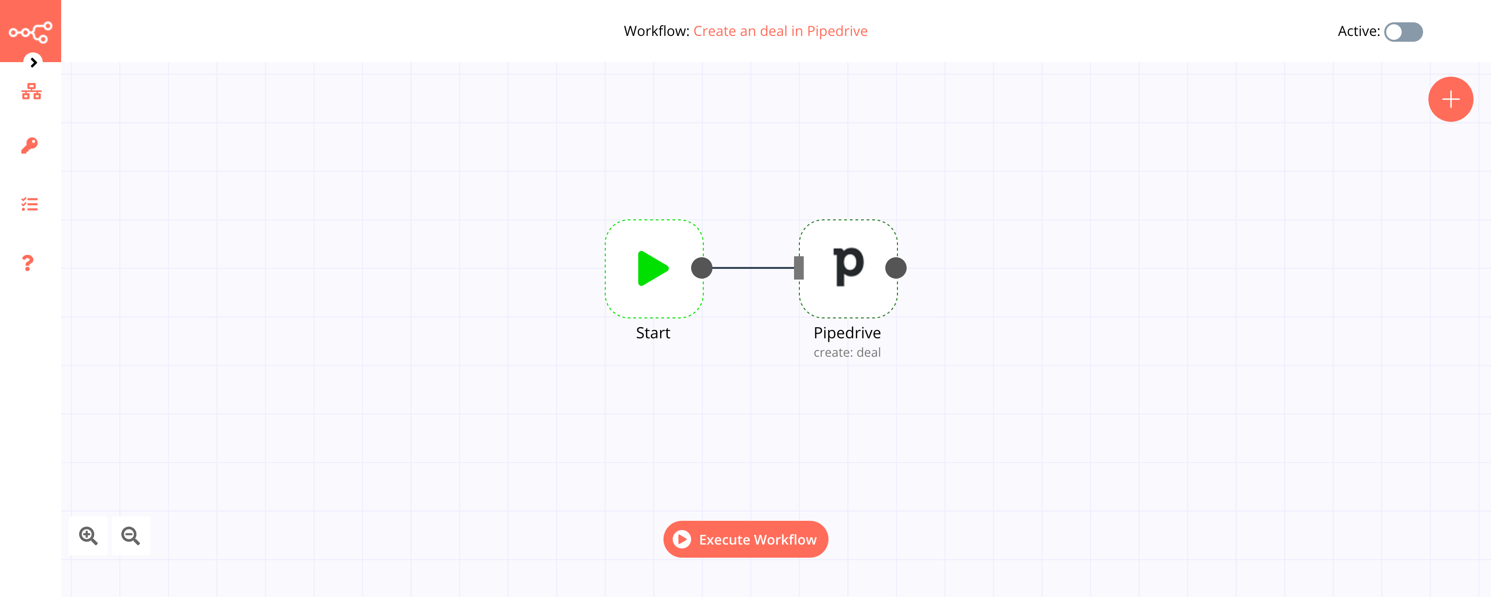 A workflow with the Pipedrive node