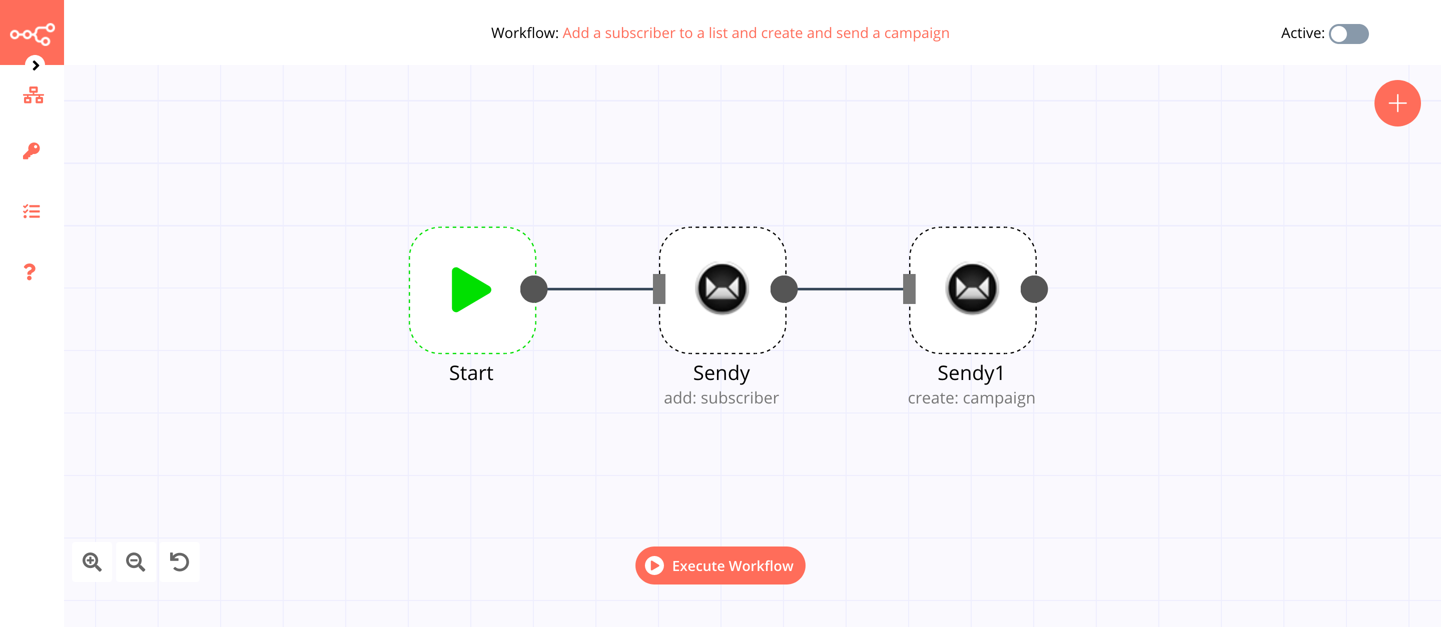 A workflow with the Sendy node