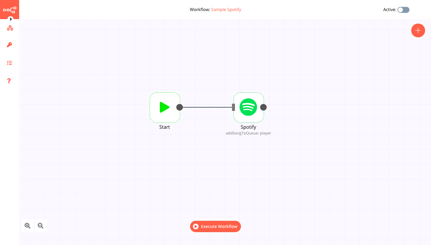 A workflow with the Spotify node