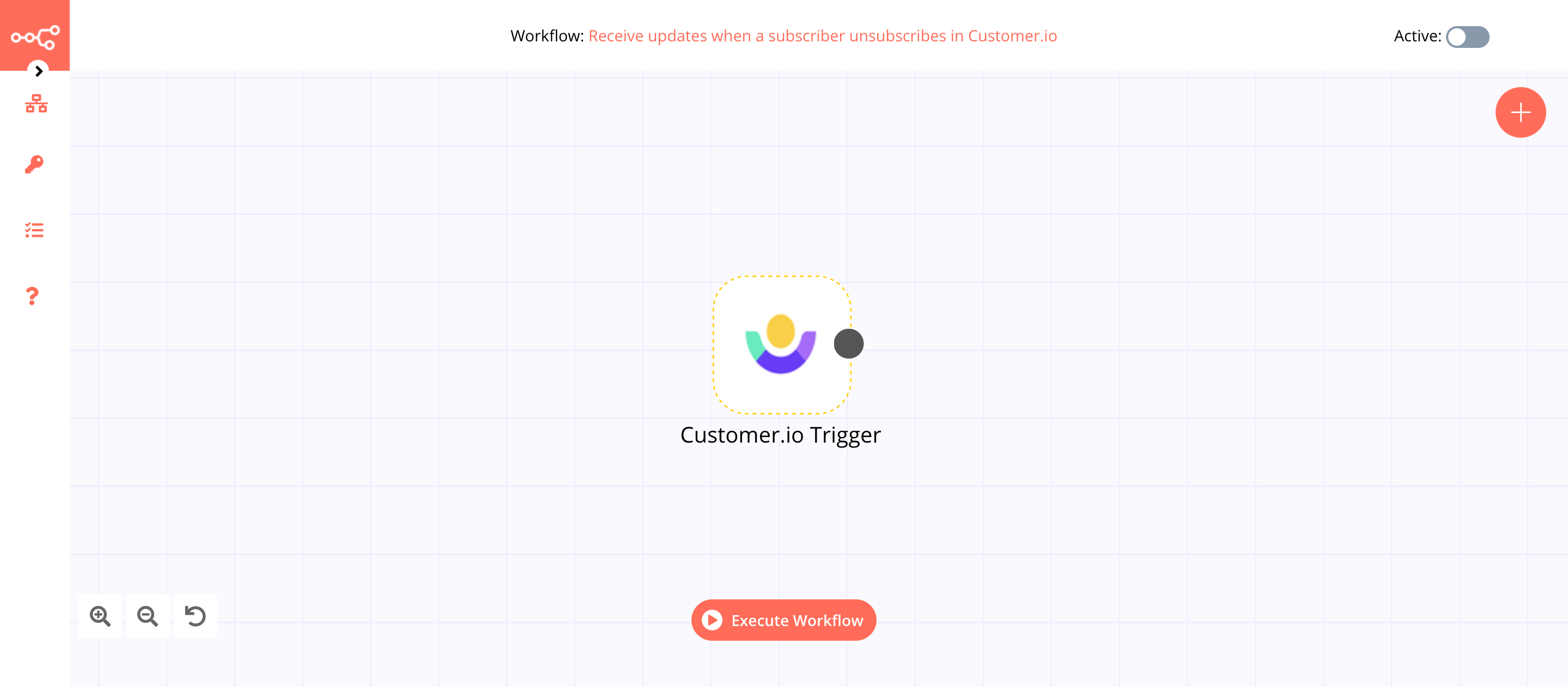 A workflow with the Customer.io Trigger node
