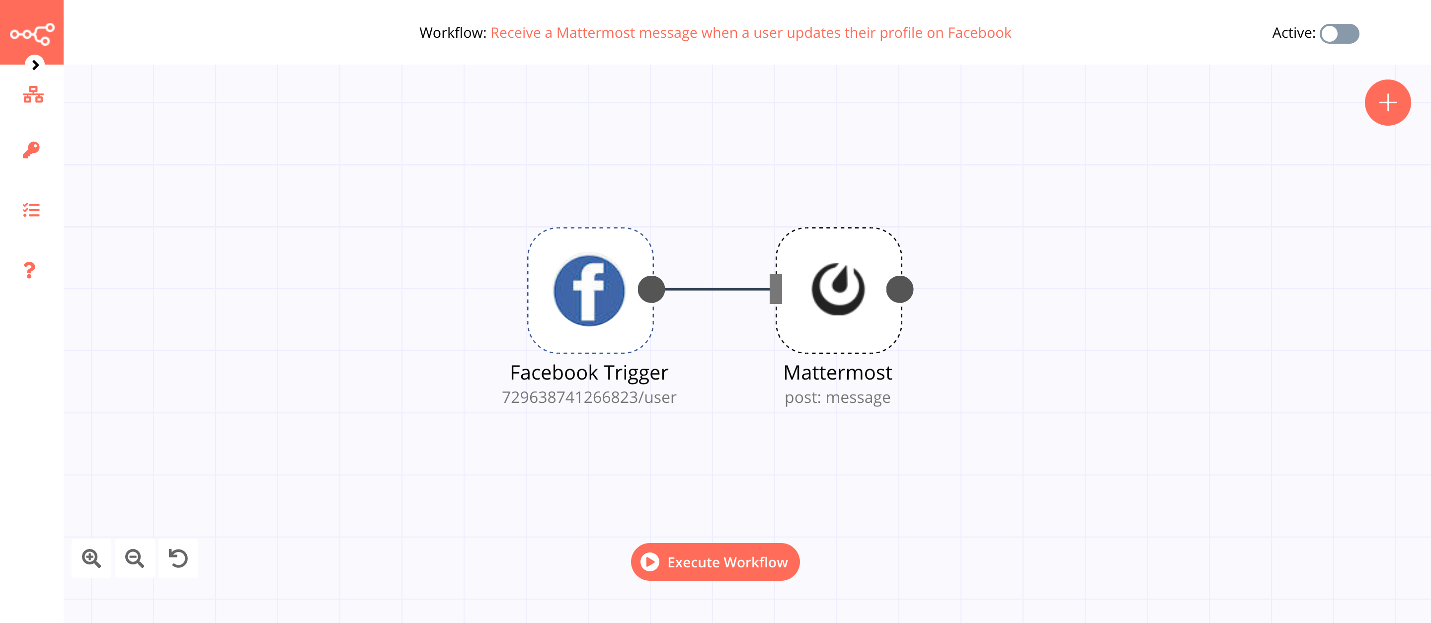 A workflow with the Facebook Trigger node