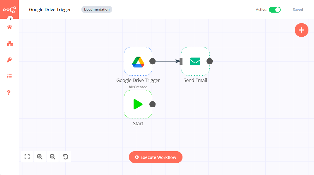 A workflow using the Google Drive Trigger and Send Email node
