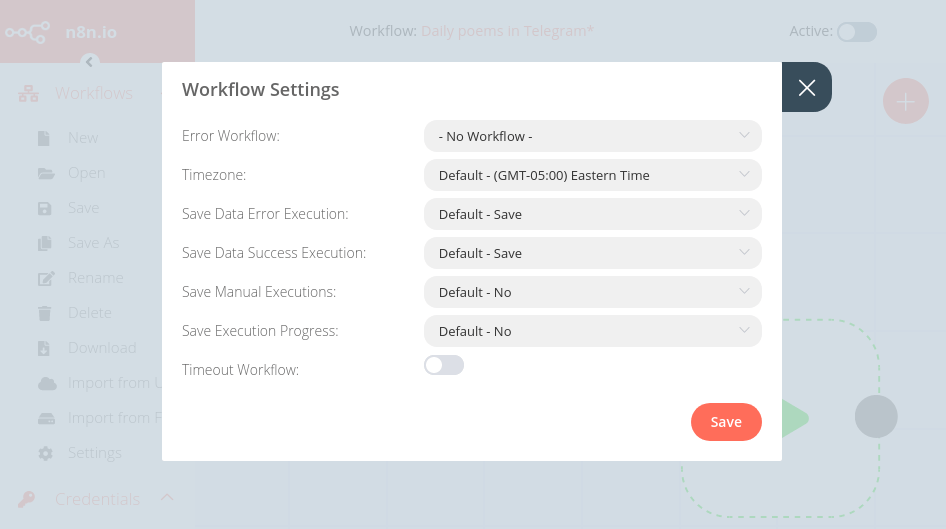 The Workflow Setting modal.